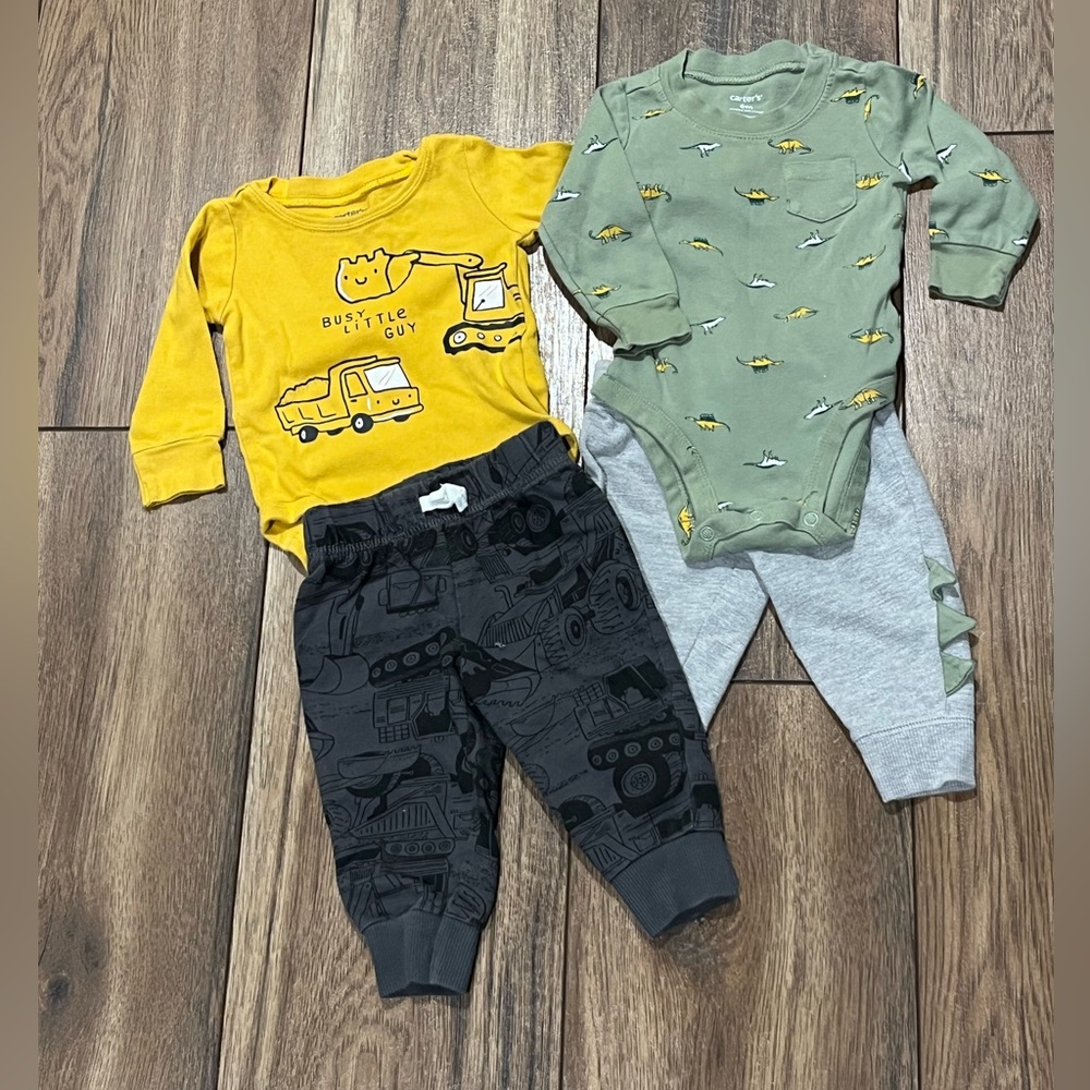 Carter's Baby Boy's Long Sleeve Bodysuits & Jogger Set, Dinos/Tractors, 6 months